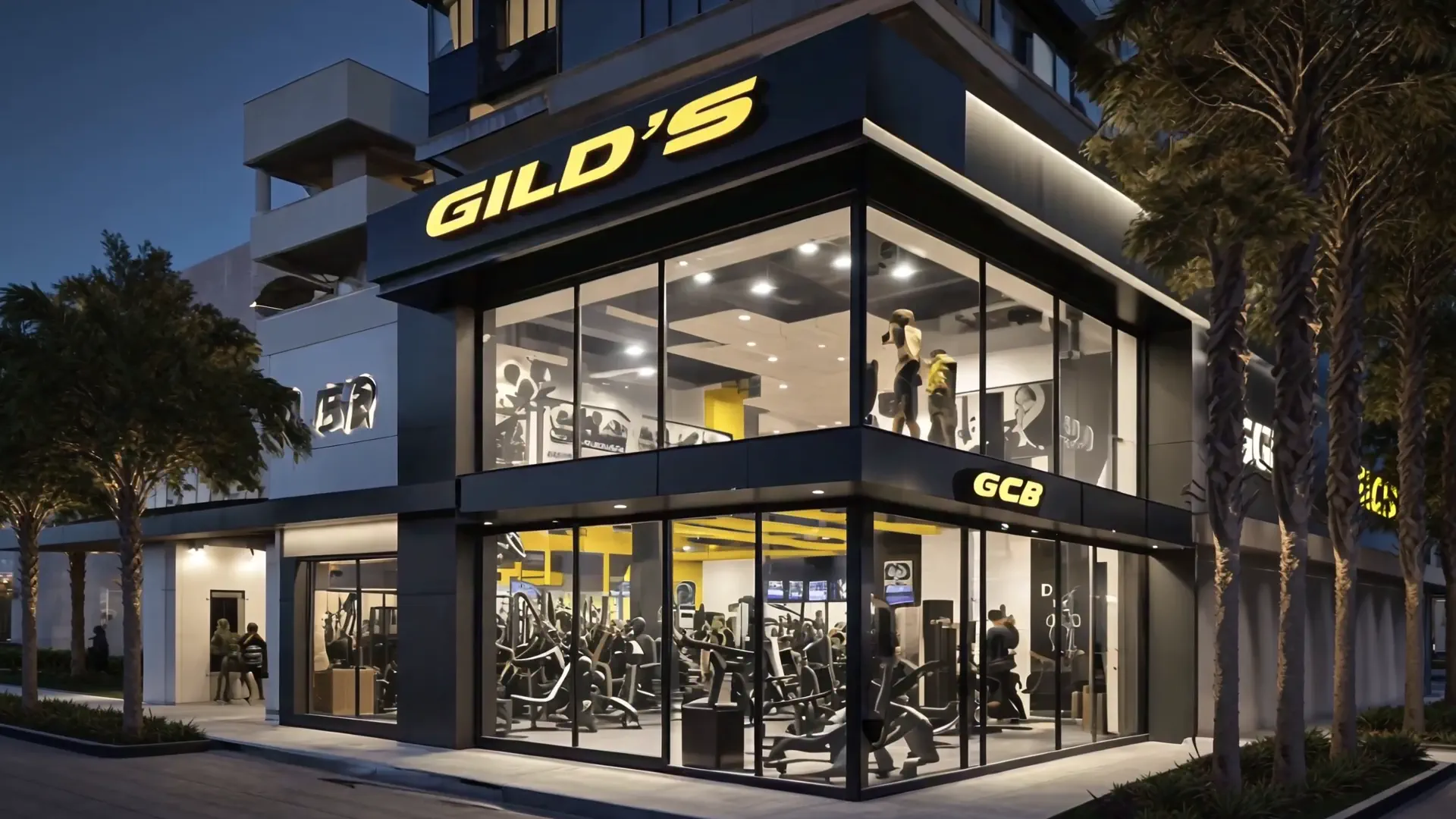 Fachada de vidrio de GILD'S de noche