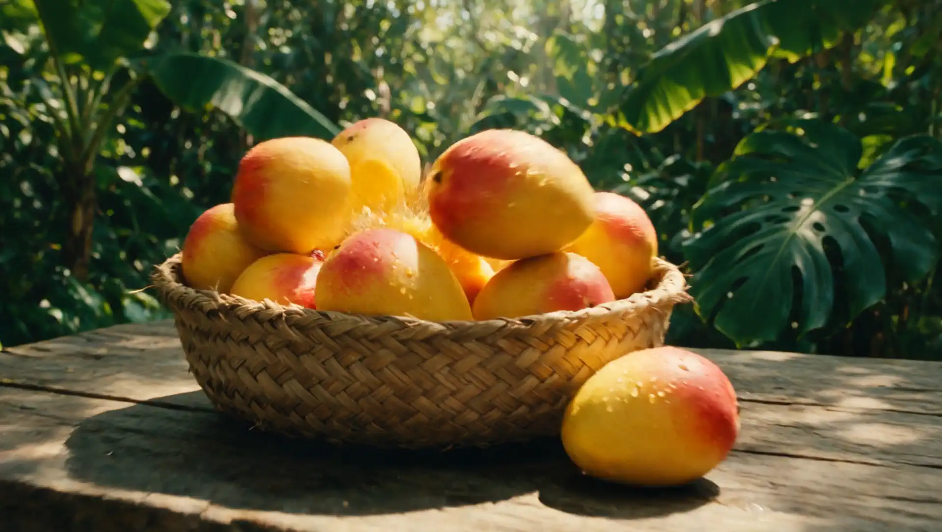 Mangos maduros recién lavados